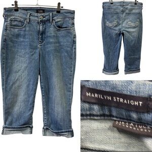 NYDJ Lift Tuck Technology Marilyn Straight Cuffed Crop Blue Jeans Petite 8